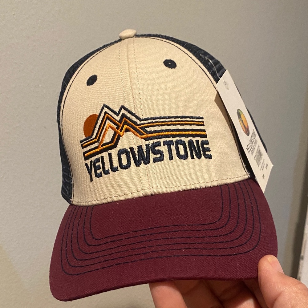 Yellowstone Logo Trucker Hat in Cream and Maroon by Yellowstone